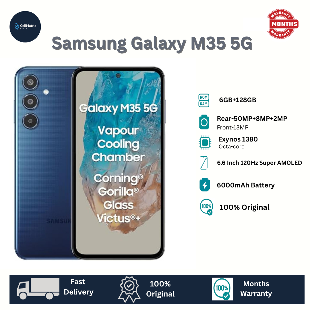 [Anniversary Offer] Samsung Galaxy M35 5G 128GB+6GB 6.6" 120Hz Super AMOLED Display 50MP Camera Huge 6000mAh Battery 25W Super Fast Wired Charging Exynos 1380 Smartphone Mobile Phone