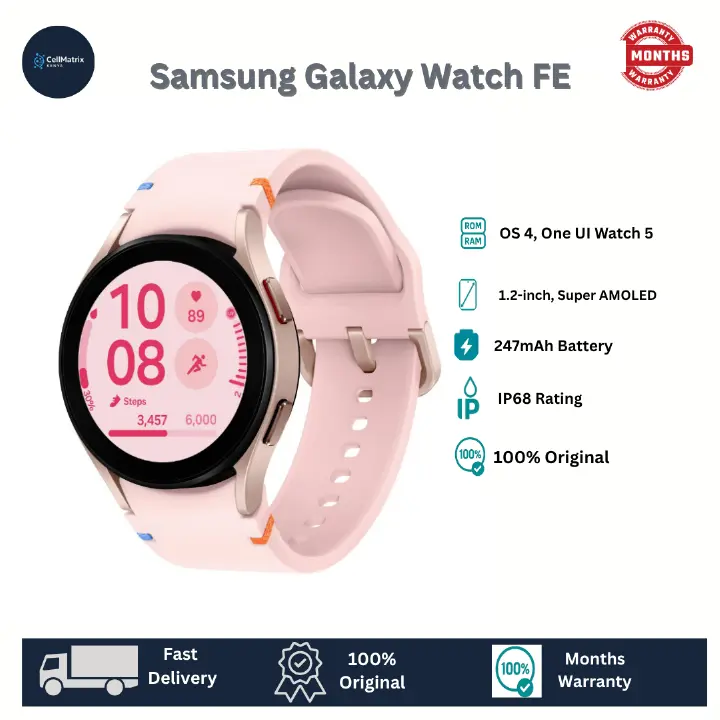 [Anniversary Sale] Samsung Galaxy Watch FE 40mm 16GB ROM+1.5GB RAM 1.2 Inches Super AMOLED Android Wear OS 4 One UI Watch 5 Exynos W920 247mAh Battery Wireless (Qi) Samsung Pay Smart Watch A56