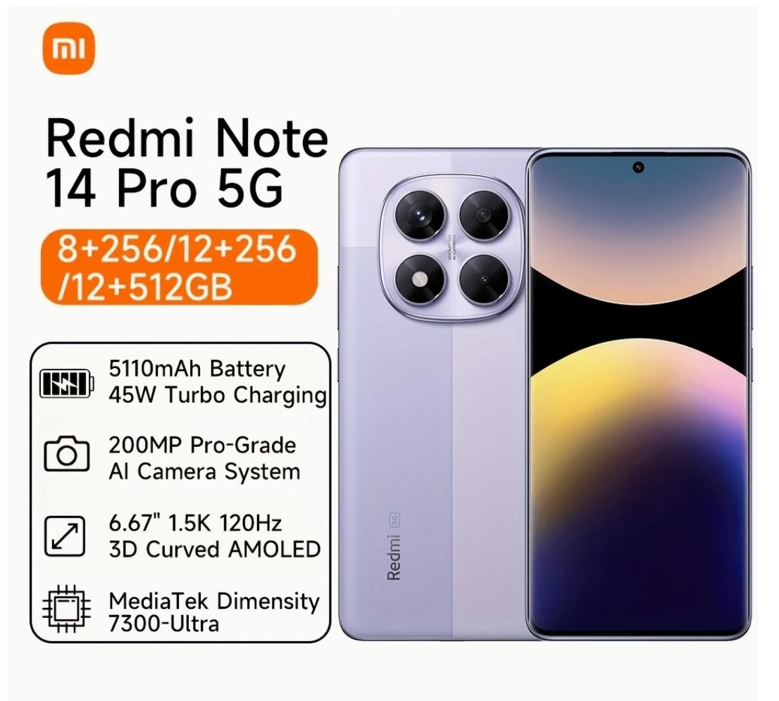[Anniversary Sale] Xiaomi Redmi Note 14 Pro+ 5G 12GB+512GB 6.67" 120Hz Curved AMOLED Display 200MP Camera 5110mAh Battery Dual SIM IP68Water/Dust Resistant 120W Note 14 Pro Plus SmartPhone