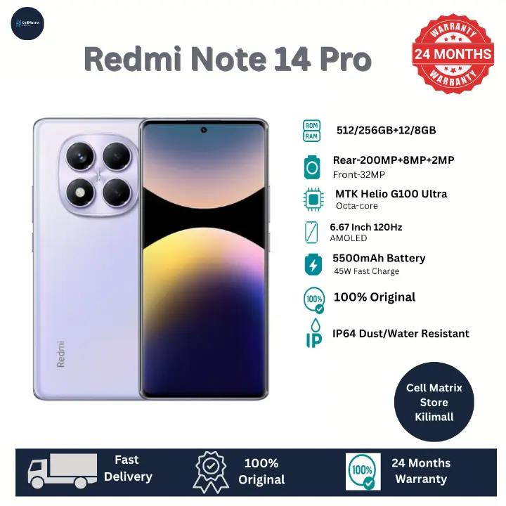 [Anniversary Sale] XIAOMI Redmi Note 14 Pro 8GB+256GB 6.67" 120Hz AMOLED Display 200MP Camera IP64 Dust and Splash Resistant 5500mAh Battery 45W Fast Charging SmartPhone Redmi 14C