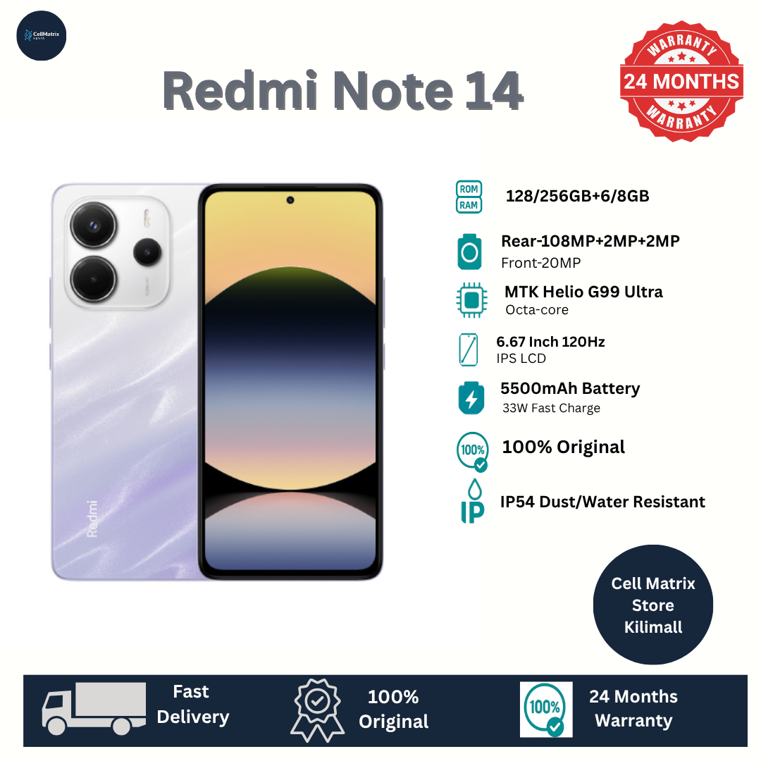 [Anniversary Sale] XIAOMI Redmi Note 14 6GB+128GB 6.67" AMOLED 120Hz Display 108MP Camera 5500mAh Battery IP54 Dust and Splash resistant Fingerprint Unlock 33W Fast Charge SmartPhones