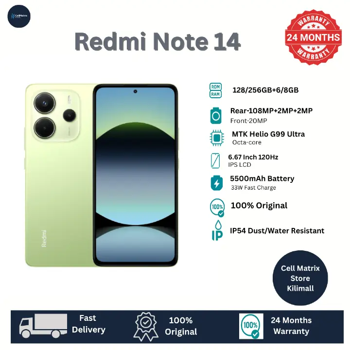 [Anniversary Sale] XIAOMI Redmi Note 14 6GB+128GB 6.67" AMOLED 120Hz Display 108MP Camera 5500mAh Battery IP54 Dust and Splash resistant Fingerprint Unlock 33W Fast Charge SmartPhones