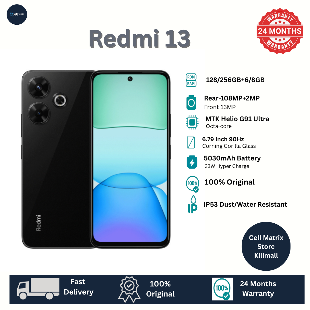 [Anniversary Sale] XIAOMI Redmi 13 8GB+256GB 6.79" 90Hz Display 108MP Camera MTK Helio G91 Ultra 5030mAh Battery 33W Charge IP53 Dust/Water Resistant Android Smart Phones FingerPrint Unlock