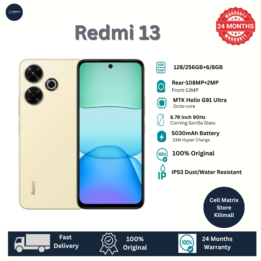 [Anniversary Sale] XIAOMI Redmi 13 8GB+256GB 6.79" 90Hz Display 108MP Camera MTK Helio G91 Ultra 5030mAh Battery 33W Charge IP53 Dust/Water Resistant Android Smart Phones FingerPrint Unlock