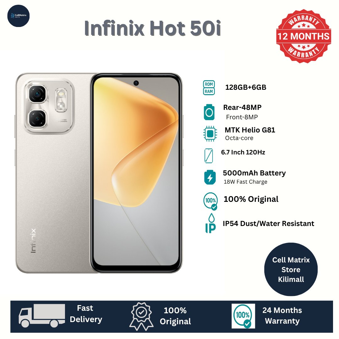[Anniversary Sale] Infinix Hot 50i 128GB + 6GB 6.7" Screen Phone Dual SIM 4G Network 5000mAh Battery with 18W Type-C Charging 48MP Camera Fingerprint Lock G81 Smartphones IP54 Dust/Water Resistance