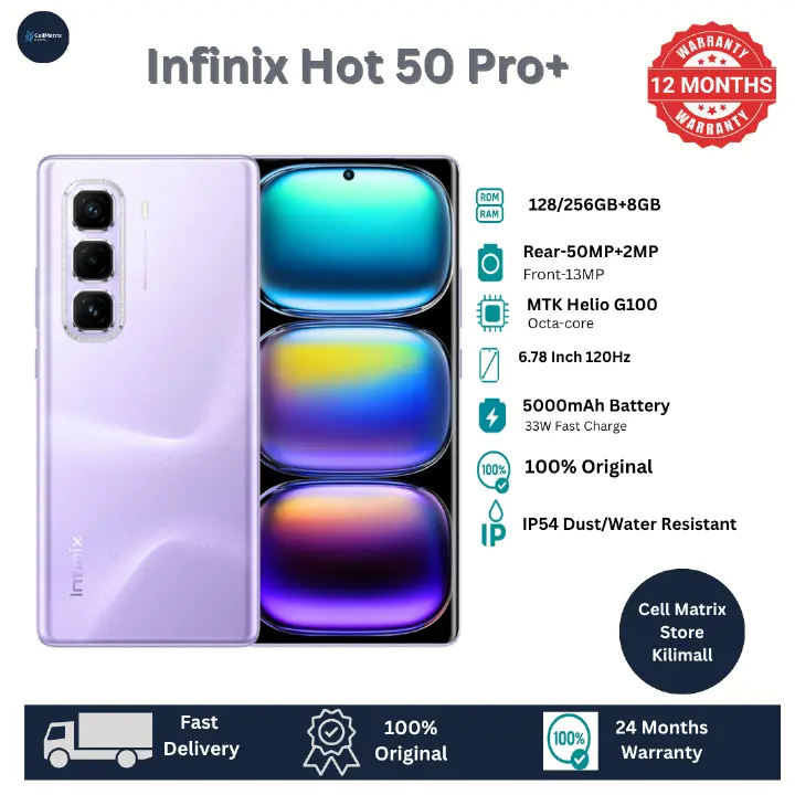 [Anniversary Sale] Infinix Hot 50 Pro Plus 128GB+16(8+8)GB 6.7" 3D-Curved AMOLED 120Hz Screen Phone 5000mAh With 33W Type-C 50MP Camera MTK Helio G100 Fingerprint Lock Hot 50 Pro+ Smart Phone
