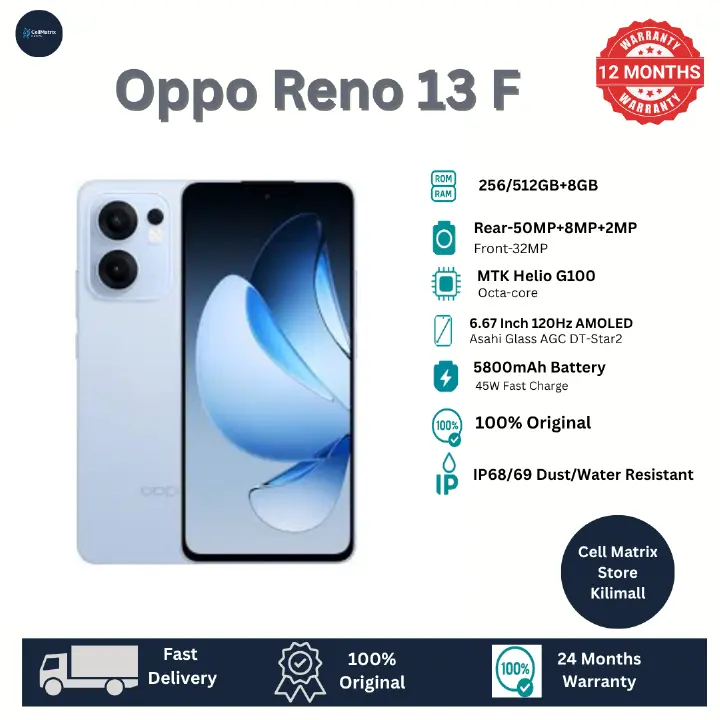 [Anniversary Sale] Oppo Reno 13F 8GB+256GB 6.67 Inches AMOLED 120Hz Display 50MP+32MP Front and Back Camera 5800mAh Battery 45W Fast Charge IP69 Dust/Water Resistant SmartPhone Tecno Camon 40 Pro