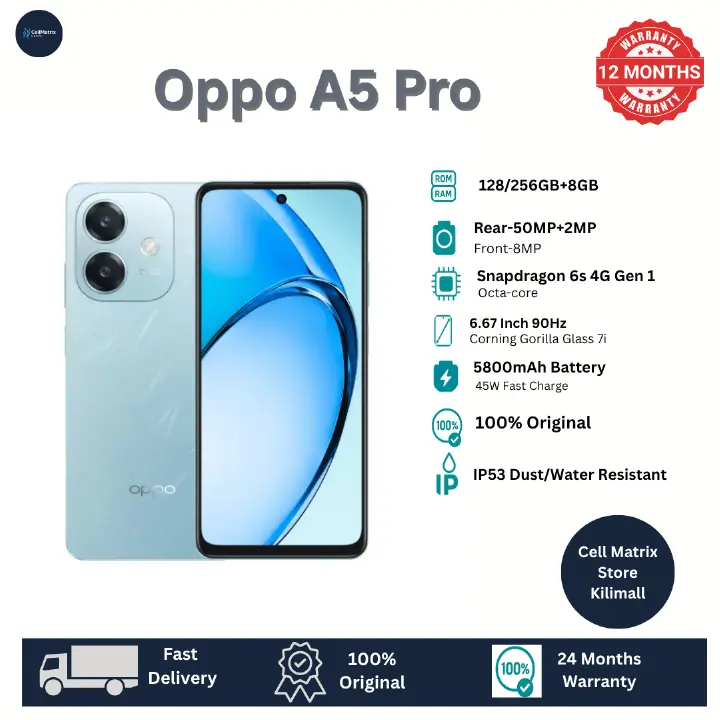 [Anniversary Sale] Oppo A5 Pro 4G 256GB+8GB 6.67" 90Hz Display 50MP+8MP Camera 5800mAh Battery 45W Fast Charging Snapdragon 6s 4G Gen 1 Processor IP68/69 Dust/Water Resistant Smartphone Mobilephone