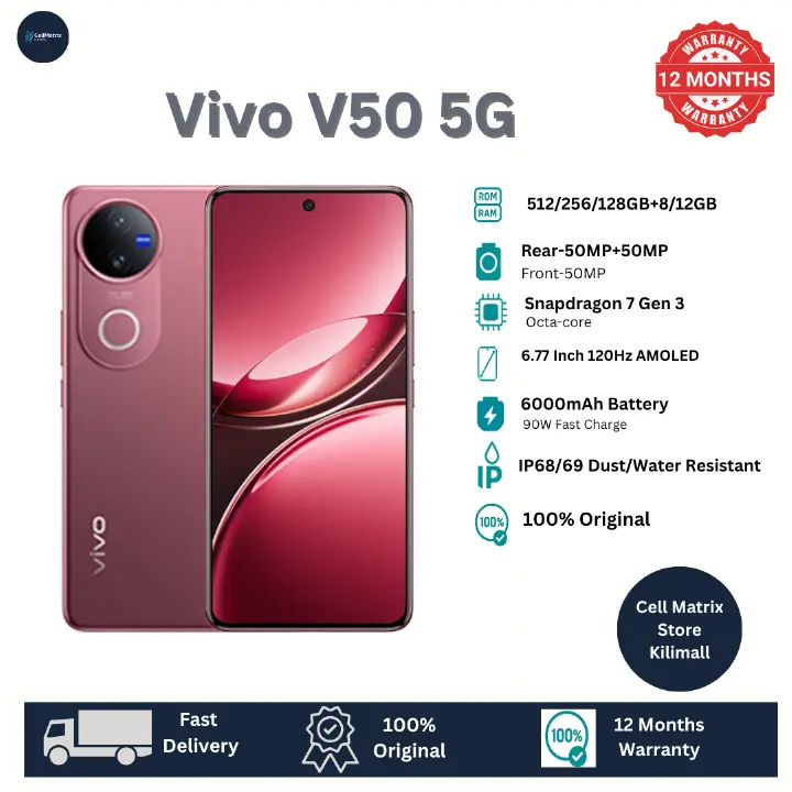 [Anniversary Sale] Vivo V50 512GB+8GB 6.77 Inches 120Hz Display 50MP+50MP Cameras Snapdragon 7 Gen 3 Processor 6000mAh Battery 90W SuperFast Charging IP68/69Dust/Water Resistant Smartphone