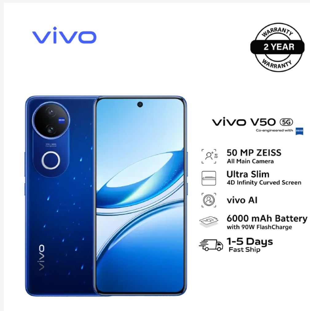 [Anniversary Sale] Vivo V50 512GB+8GB 6.77 Inches 120Hz Display 50MP+50MP Cameras Snapdragon 7 Gen 3 Processor 6000mAh Battery 90W SuperFast Charging IP68/69Dust/Water Resistant Smartphone