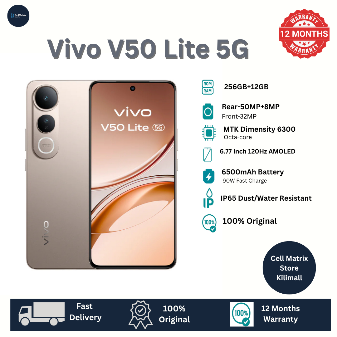 [Anniversary Sale] Vivo V50 Lite 5G 256GB+8GB 6.77" AMOLED 120Hz Display 50MP+32MP Camera 6500mAh Battery 90W SuperFast Charging IP65 Dust/Water Resistant MTK Dimensity 6300 Processor Smartphone