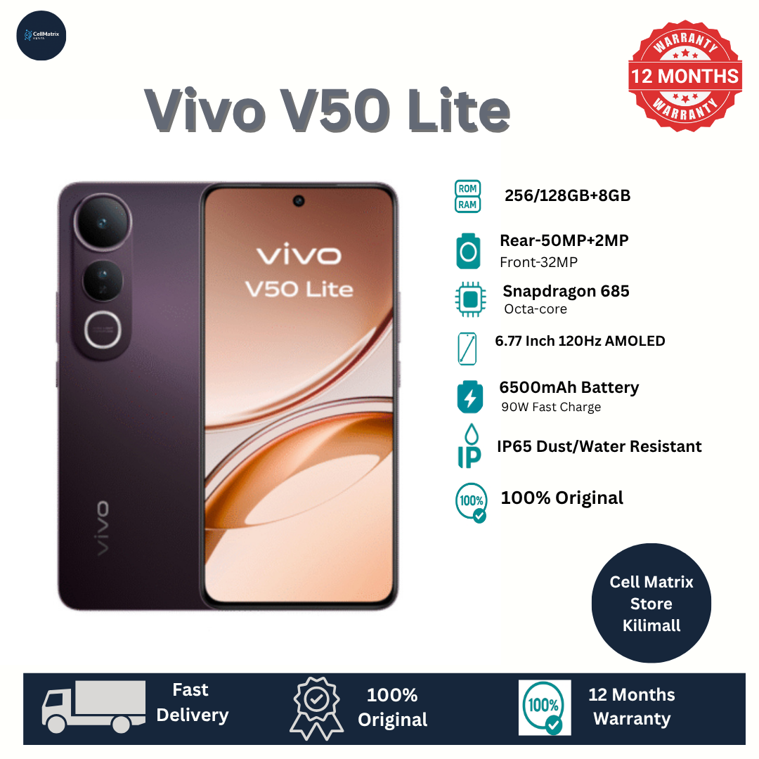 [Brand New] Vivo V50 Lite 256GB+8GB 6.77" AMOLED 120Hz Display 50MP+32MP Camera 6500mAh Battery 90W SuperFast Charging IP65 Dust/Water Resistant Snapdragon 685(6 nm) Processor Android Smartphone