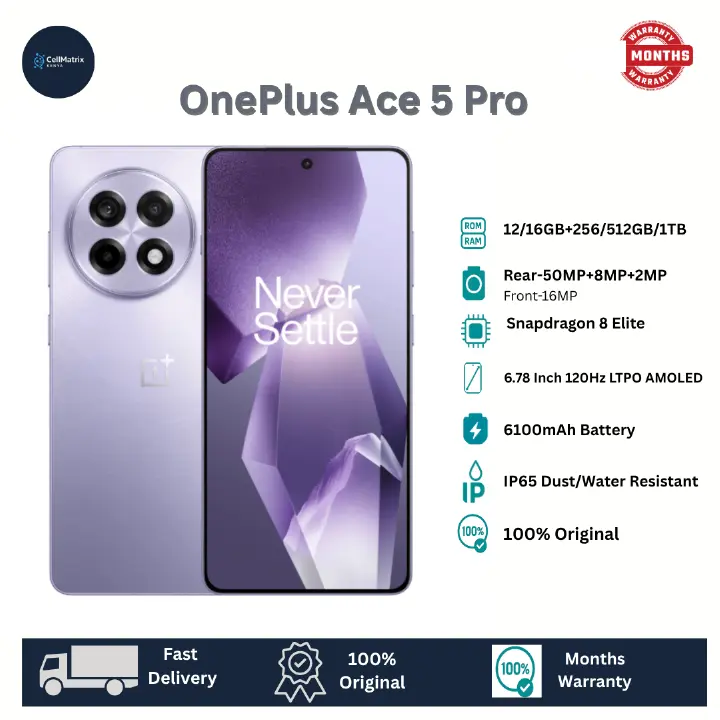 [Anniversary Sale] OnePlus Ace 5 Pro 5G 512GB+12GB 6.78" Fluid LTPO AMOLED Display 50MP Camera 6100mAh Battery 100W Superfast Charging IP65 Dust/Water Resistant Snapdragon 8 Elite Smartphone