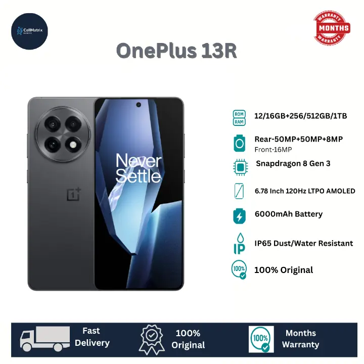 [Anniversary Sale] OnePlus 13R 512GB+16GB 6.78" LTPO 4.1 AMOLED HDR10+ Display 50MP Camera 6000mAh Battery 80W Fast Charging Snapdragon 8 Gen 3 SoC IP65 Dust/Water Resistant Android 15 Smartphone