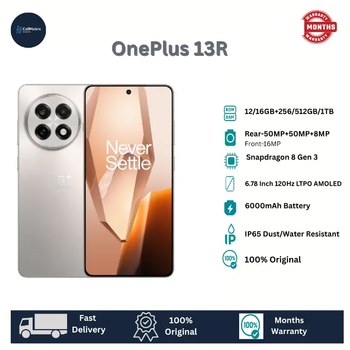 [Anniversary Sale] OnePlus 13R 256GB+12GB 6.78" LTPO 4.1 AMOLED HDR10+ Display 50MP Camera 6000mAh Battery 80W Fast Charging Snapdragon 8 Gen 3 SoC IP65 Dust/Water Resistant Android 15 Smartphone