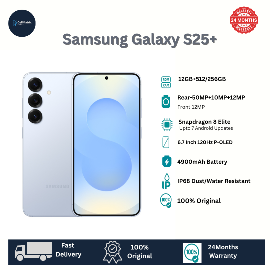 Samsung Galaxy S25+ 12GB+512GB 6.7" Dynamic LTPO AMOLED 2X 120Hz HDR10+ 50MP Camera 4900mAh Battery 45W Fast Charging 15W Wireless IP68 e-SIM Ultra-Sonic Fingerprint AI Smartphone S25 Plus