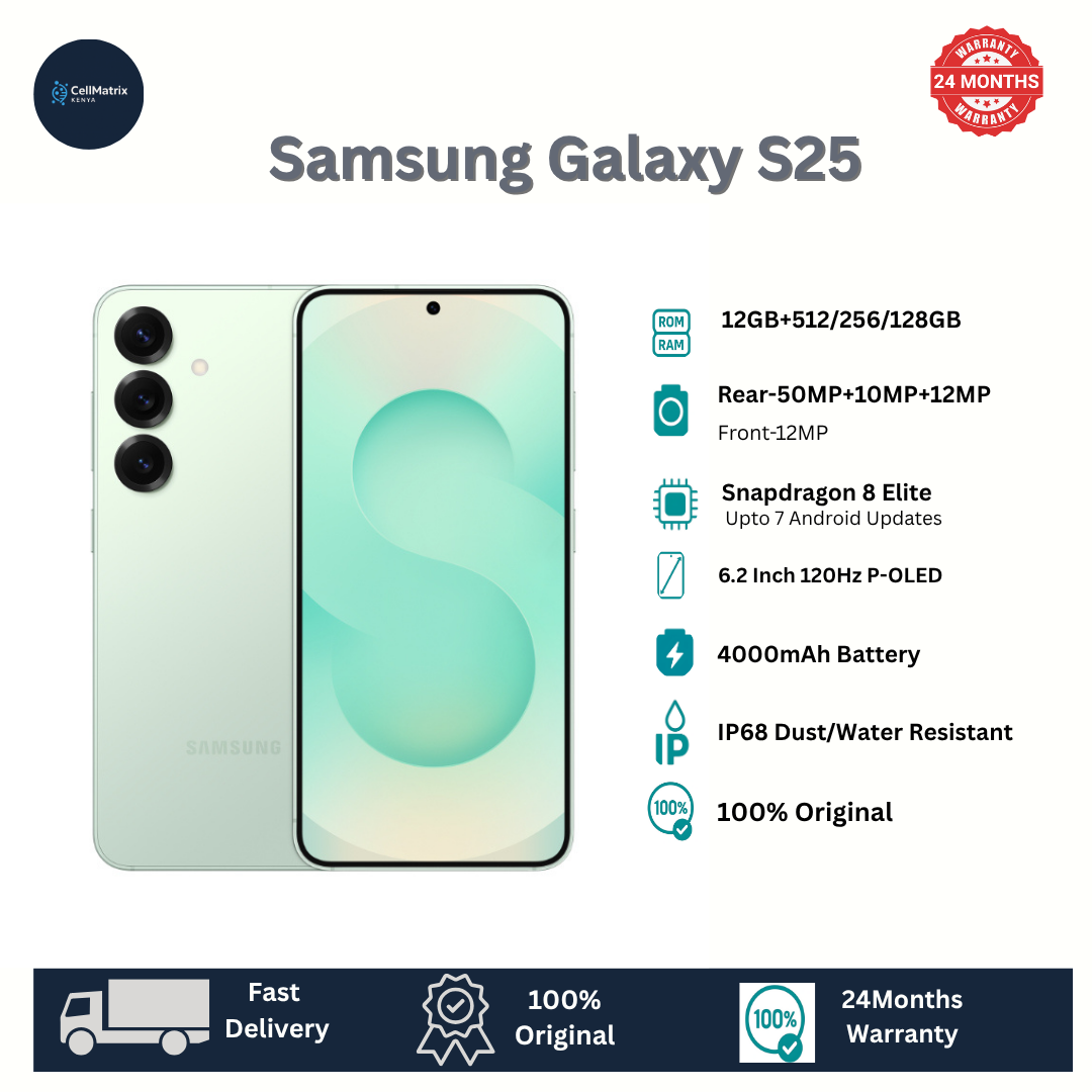 Samsung Galaxy S25 12GB+256GB 6.2" Dynamic LTPO AMOLED 2X 120Hz HDR10+ 50MP Camera 4000mAh Battery 25W Fast Charging 15W Wireless IP68 e-SIM Ultra-Sonic Fingerprint AI Smartphone S25