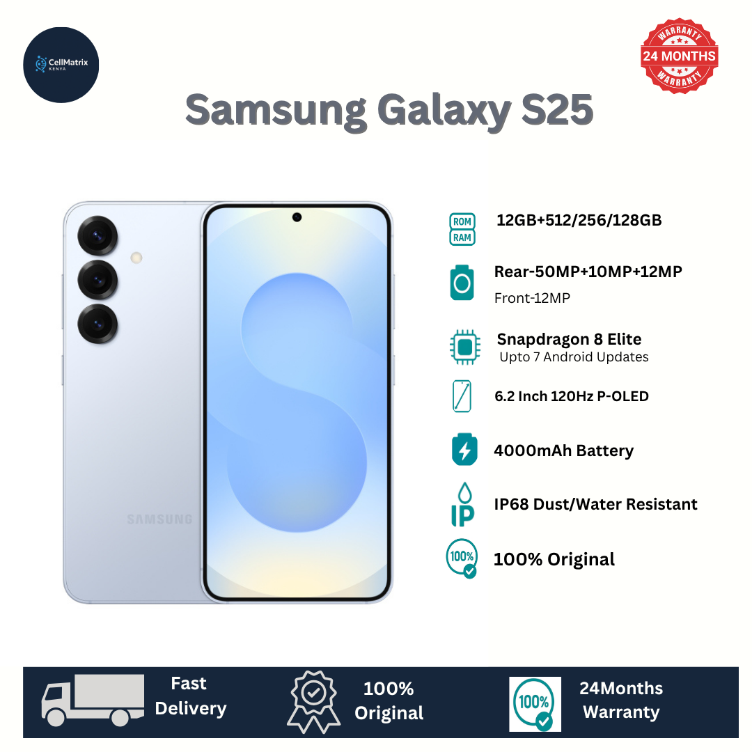 Samsung Galaxy S25 12GB+256GB 6.2" Dynamic LTPO AMOLED 2X 120Hz HDR10+ 50MP Camera 4000mAh Battery 25W Fast Charging 15W Wireless IP68 e-SIM Ultra-Sonic Fingerprint AI Smartphone S25