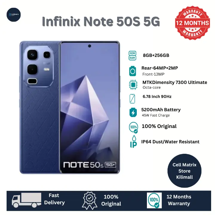 [New Arrivals] Infinix Note 50s 5G 256GB+16GB (8+8)GB RAM 6.78" 144Hz Curved Screen Dual SIM Phone 64MP Camera 5200mAh Battery 45W Charging MediaTek Dimensity 7300 Ultimate Smart AI Phones Smartphone
