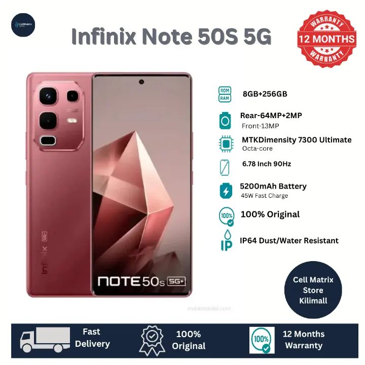 [New Arrivals] Infinix Note 50s 5G 256GB+16GB (8+8)GB RAM 6.78" 144Hz Curved Screen Dual SIM Phone 64MP Camera 5200mAh Battery 45W Charging MediaTek Dimensity 7300 Ultimate Smart AI Phones Smartphone