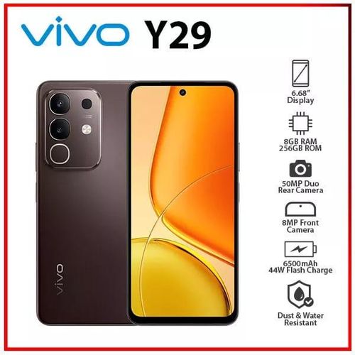 [New Arrivals] Vivo Y29 4G 128GB+8GB 6.68" 120Hz Display 50MP+8MP Camera 6500mAh Battery 44W Fast Charging Dual SIM IP64 Water/Dust Resistant Snapdragon 685 SoC Android 15 AI Smartphone Phones