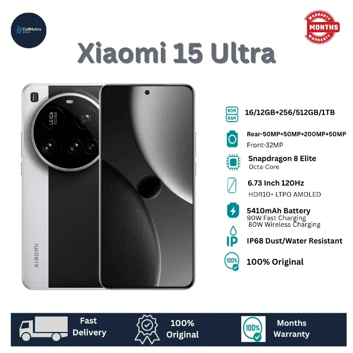 Xiaomi 15 Ultra 512GB+16GB 6.73" HDR10+ LTPO AMOLED 120Hz Display 200MP Camera 5410mAh Battery 90W Wired Charging 80W Wireless Charging Snapdragon 8 Elite IP68 Redmi Note 14 Pro Plus Smartphone