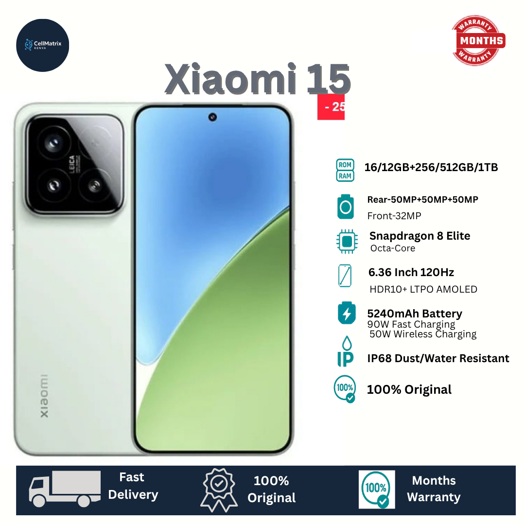 Xiaomi 15 12GB+512GB 6.36" HDR10+ LTPO AMOLED 120Hz Display 50MP Camera 5240mAh Battery 90W Wired Charging 50W Wireless Charging Snapdragon 8 Elite IP68 Redmi Note 14 Pro Plus Smartphone