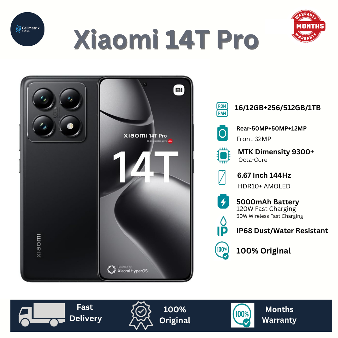 Xiaomi 14T Pro  512GB+12GB 6.67" HDR10+ 144Hz AMOLED Display 50MP Camera 5000mAh Battery 120W Fast Charging 50W Wireless Charging IP68 MTK Dimensity 9300+ SoC Redmi Note 14 Pro Plus Smartphone