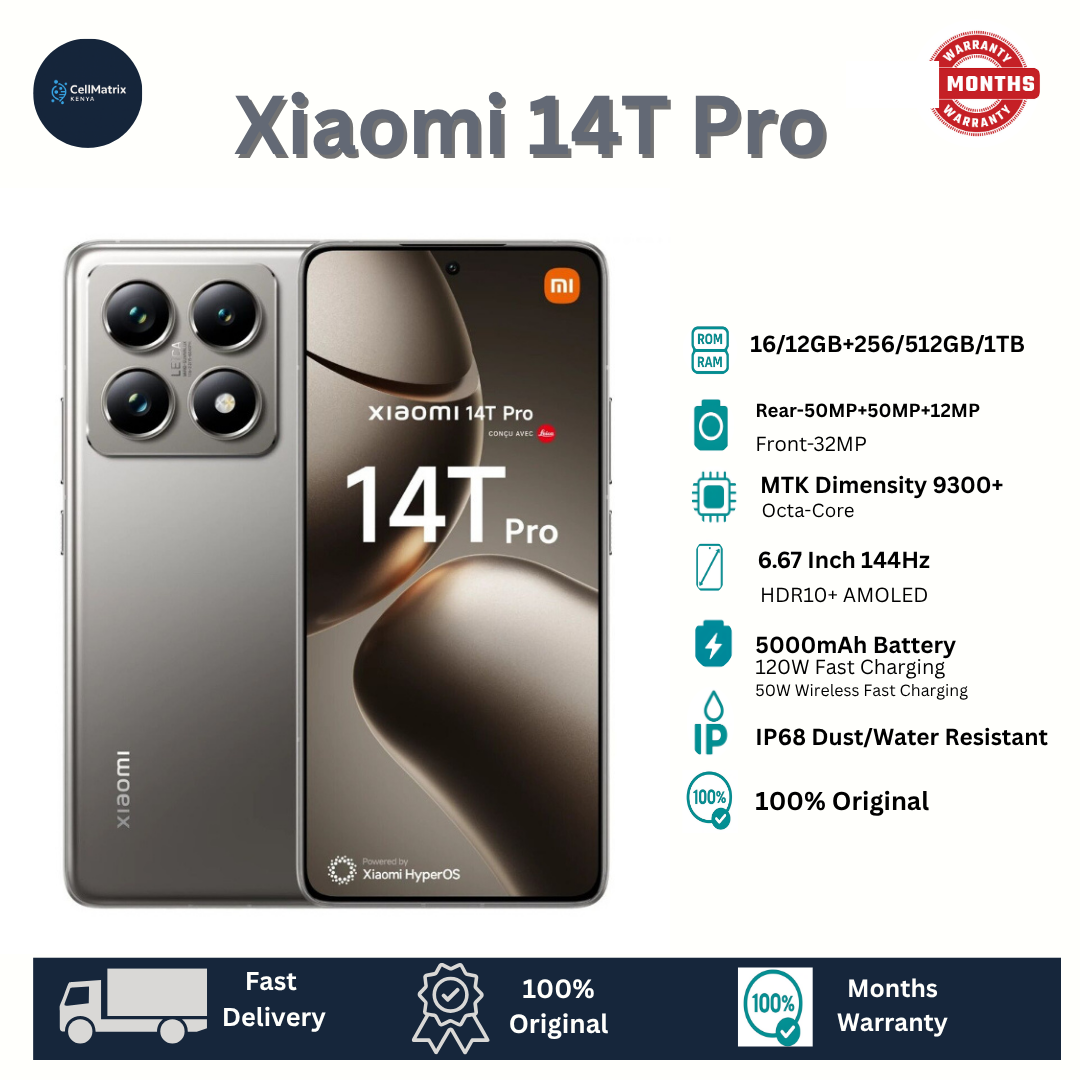 Xiaomi 14T Pro  512GB+12GB 6.67" HDR10+ 144Hz AMOLED Display 50MP Camera 5000mAh Battery 120W Fast Charging 50W Wireless Charging IP68 MTK Dimensity 9300+ SoC Redmi Note 14 Pro Plus Smartphone