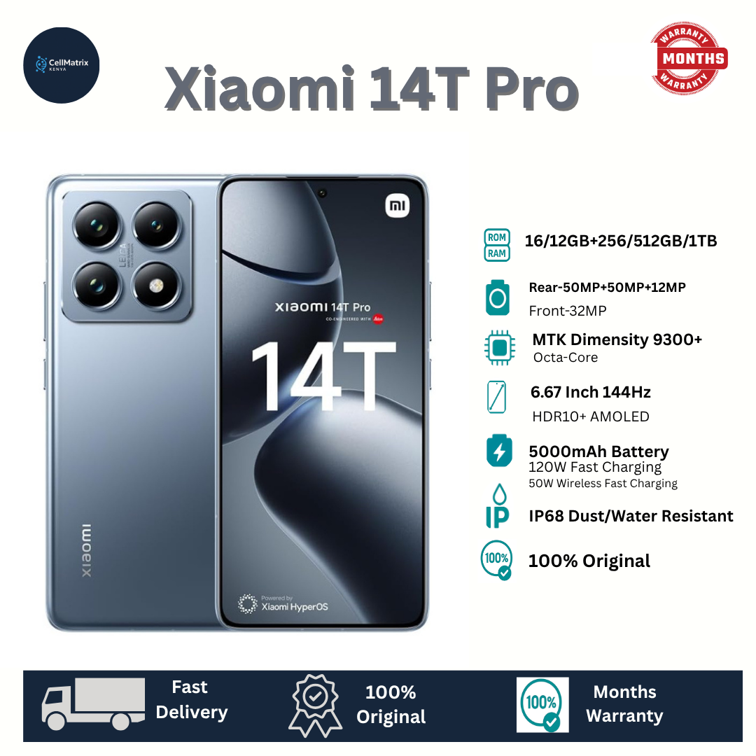Xiaomi 14T Pro  512GB+12GB 6.67" HDR10+ 144Hz AMOLED Display 50MP Camera 5000mAh Battery 120W Fast Charging 50W Wireless Charging IP68 MTK Dimensity 9300+ SoC Redmi Note 14 Pro Plus Smartphone