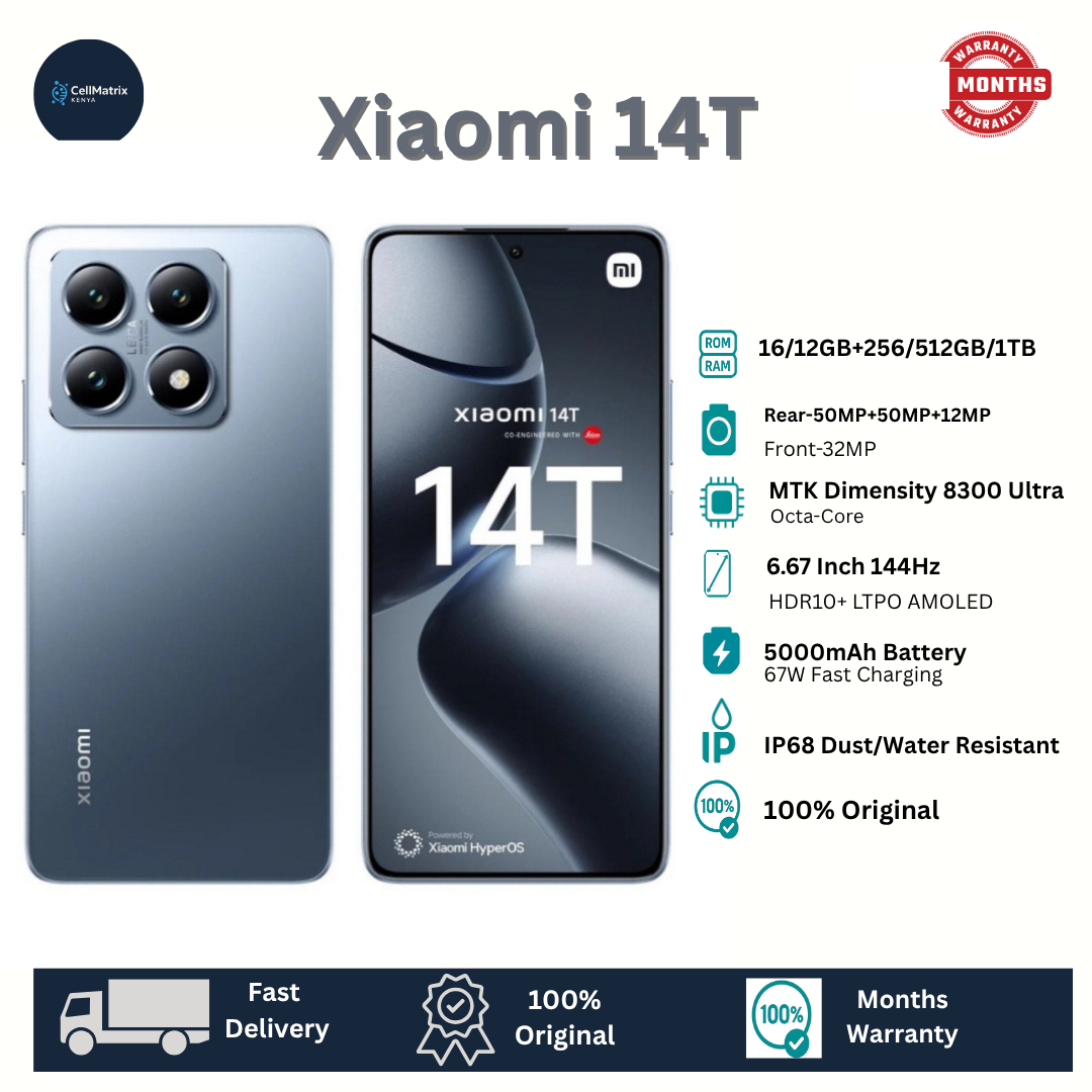 Xiaomi 14T 512GB+12GB 6.67" HDR10+ 144Hz AMOLED Display 50MP Camera 5000mAh Battery 67W Fast Charging IP68 MTK Dimensity 8300 Ultra Corning Gorilla Glass 5 SoC Smartphone