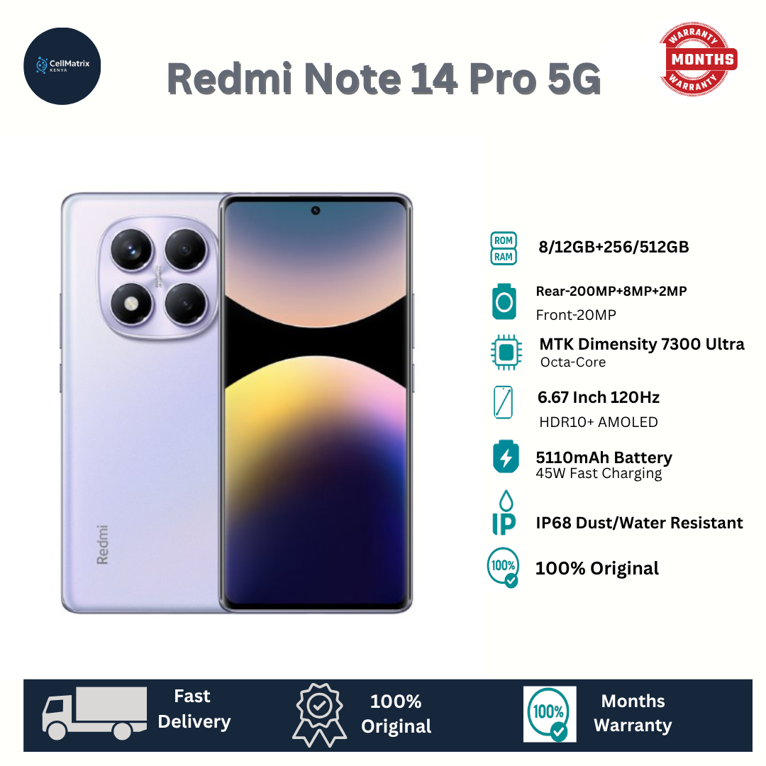 XIAOMI Redmi Note 14 Pro 5G 12GB+512GB 6.67" 120Hz HDR10+ AMOLED Curved Display 200MP Camera IP68 Dust and Splash Resistant 5110mAh Battery 45W Fast Charging SmartPhone