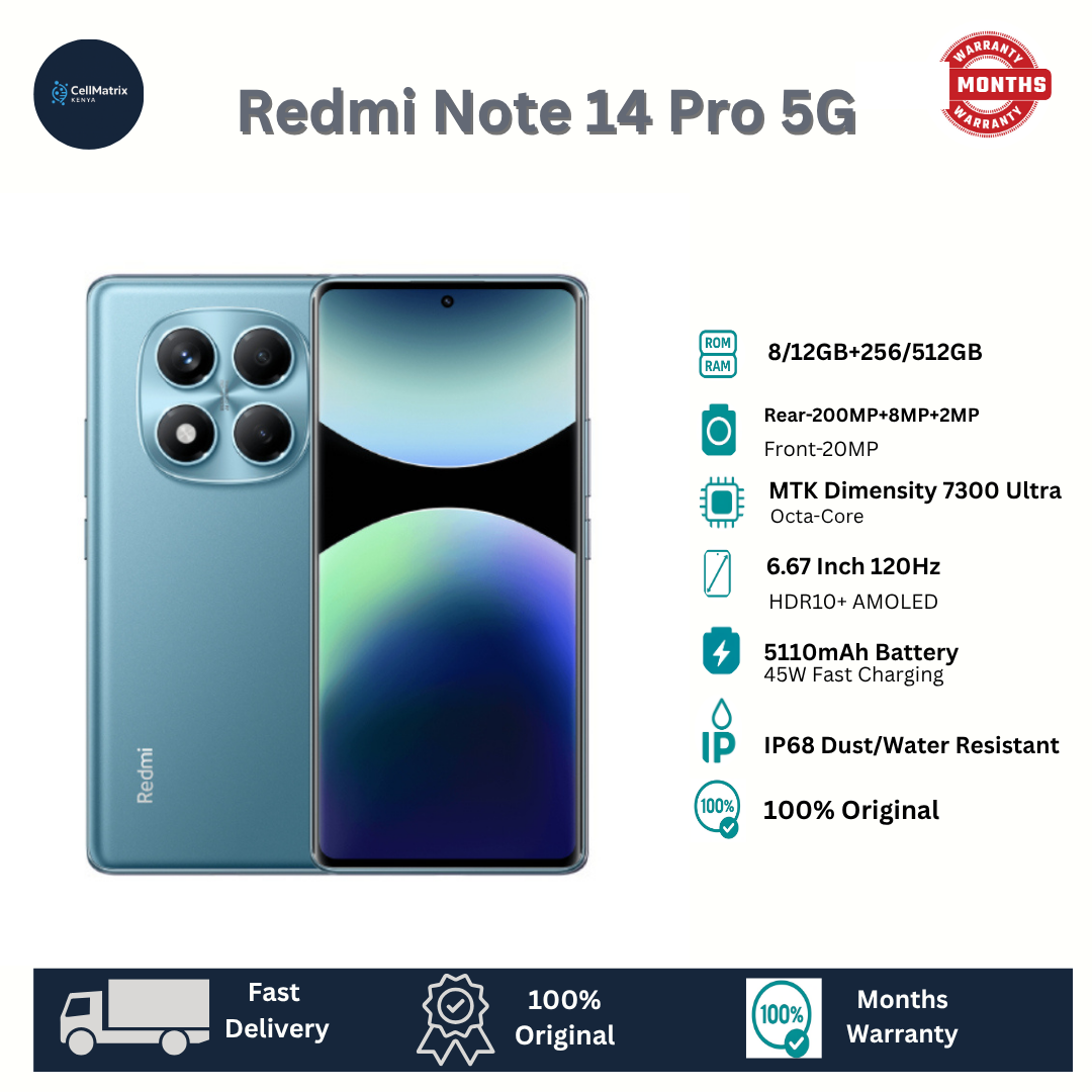 XIAOMI Redmi Note 14 Pro 5G 12GB+512GB 6.67" 120Hz HDR10+ AMOLED Curved Display 200MP Camera IP68 Dust and Splash Resistant 5110mAh Battery 45W Fast Charging SmartPhone