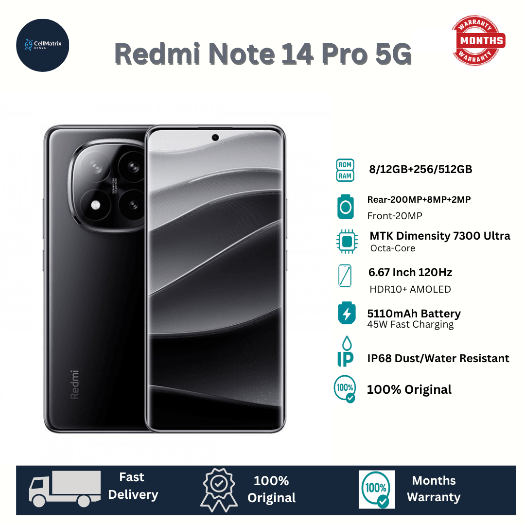 XIAOMI Redmi Note 14 Pro 5G 12GB+512GB 6.67" 120Hz HDR10+ AMOLED Curved Display 200MP Camera IP68 Dust and Splash Resistant 5110mAh Battery 45W Fast Charging SmartPhone