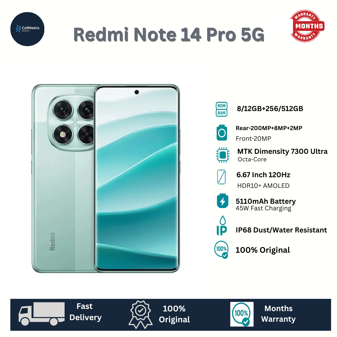 XIAOMI Redmi Note 14 Pro 5G 12GB+512GB 6.67" 120Hz HDR10+ AMOLED Curved Display 200MP Camera IP68 Dust and Splash Resistant 5110mAh Battery 45W Fast Charging SmartPhone