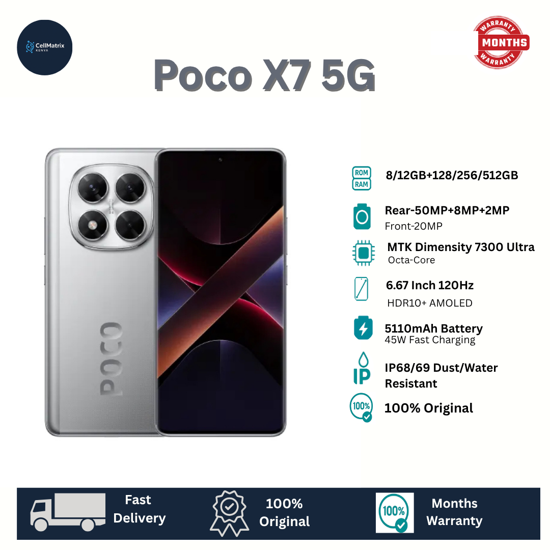 Xiaomi POCO X7 5G 512GB+12GB 6.67" Curved AMOLED 120Hz Display 50MP Camera 5110mAh Battery 45W Fast Charging IP68 Corning Gorilla Glass Victus 2 Dual SIM+e-SIM Redmi Note 14 Pro+ Plus SmartPhone