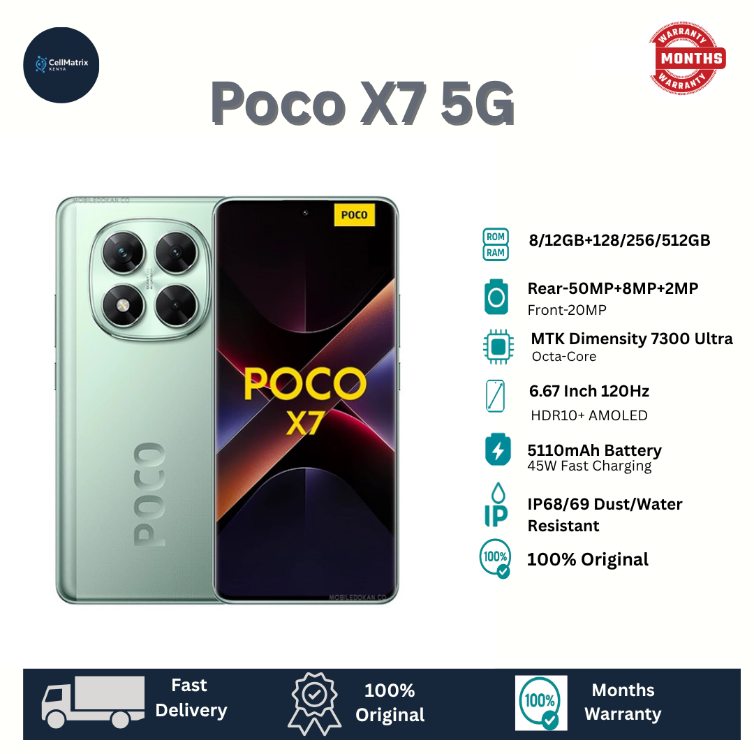 Xiaomi POCO X7 5G 512GB+12GB 6.67" Curved AMOLED 120Hz Display 50MP Camera 5110mAh Battery 45W Fast Charging IP68 Corning Gorilla Glass Victus 2 Dual SIM+e-SIM Redmi Note 14 Pro+ Plus SmartPhone