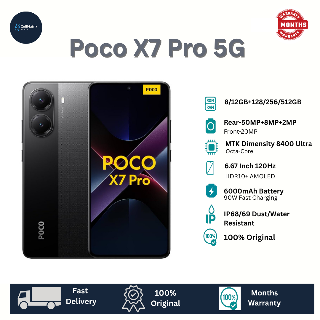 Xiaomi POCO X7 Pro 5G 512GB+12GB 6.67" AMOLED 120Hz Display 50MP Camera 6000mAh Battery 90W Fast Charging IP68/69 Corning Gorilla Glass 7i Dual SIM+e-SIM Redmi Note 14 Pro+ Plus SmartPhone