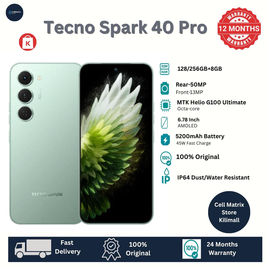 [Only Today] TECNO Spark 40 Pro 128GB+16(8+8)GB 6.78" 144Hz AMOLED Display 50+13MP Camera 5200mAh Battery 45W Fast Charge IP64 Dual SIM Corning Gorilla Glass 7i AI Android Smartphone MTK Helio G100