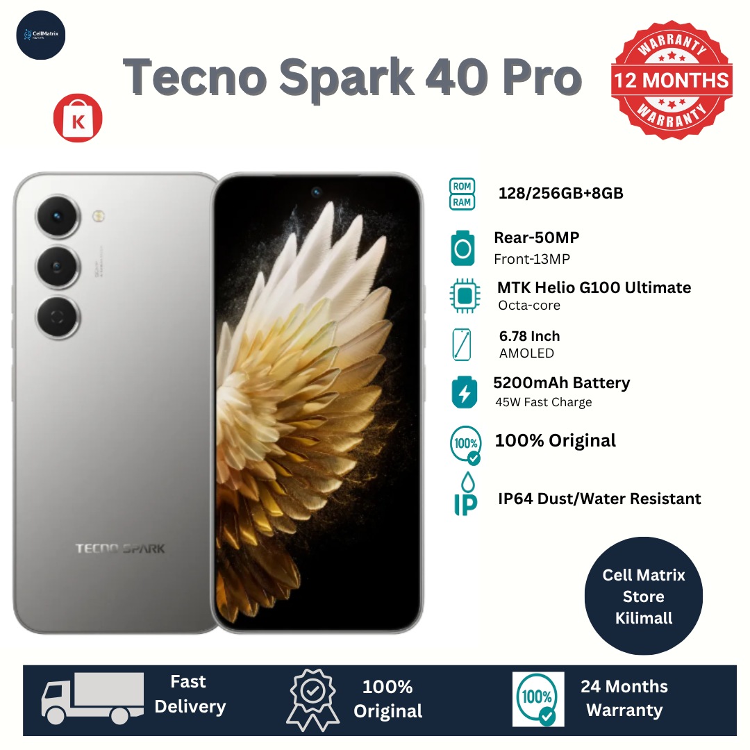 [Only Today] TECNO Spark 40 Pro 128GB+16(8+8)GB 6.78" 144Hz AMOLED Display 50+13MP Camera 5200mAh Battery 45W Fast Charge IP64 Dual SIM Corning Gorilla Glass 7i AI Android Smartphone MTK Helio G100