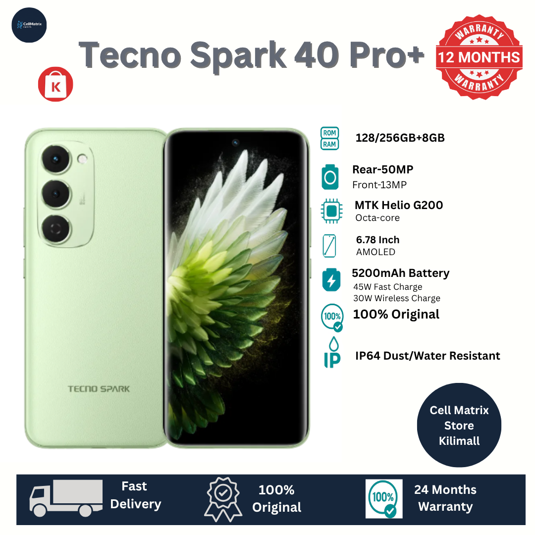 [Flash Deal] TECNO Spark 40 Pro Plus 256GB+16(8+8)GB 6.78" 144Hz Curved AMOLED Screen 50+13MP Camera 5200mAh Battery 45W Fast Charge 30W Wireless Charge MTK Helio G200 SoC IP64 Pro+ AI Smartphone