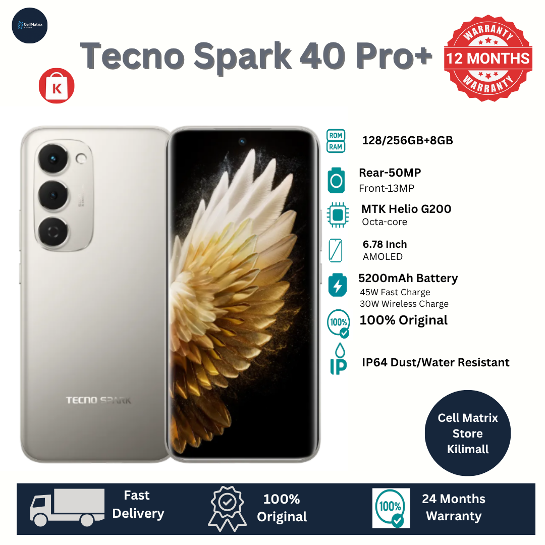 [Flash Deal] TECNO Spark 40 Pro Plus 256GB+16(8+8)GB 6.78" 144Hz Curved AMOLED Screen 50+13MP Camera 5200mAh Battery 45W Fast Charge 30W Wireless Charge MTK Helio G200 SoC IP64 Pro+ AI Smartphone