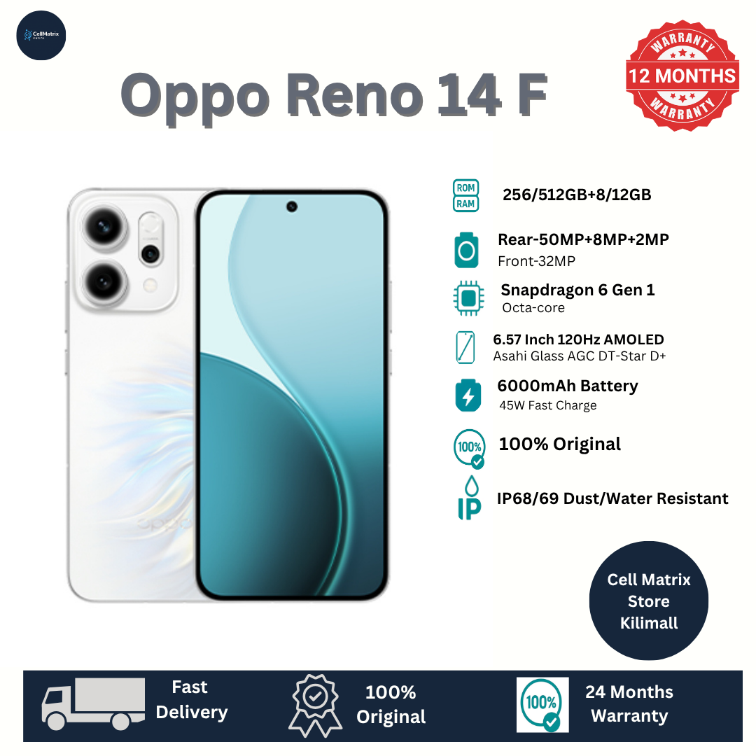 [New Arrival] Oppo Reno 14F 5G 512GB+12GB 6.57" 120Hz AMOLED 1400nits Display 50MP Rear Camera 6000mAh Battery 45W Fast Charging Superb Snapdragon 6 Gen 1 SoC IP68/69 Oppo Reno 14 F AI Smartphone