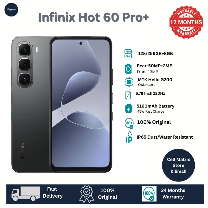 [New Arrival] Infinix Hot 60 Pro Plus 256GB+16(8+8)GB 6.78" 144Hz Curved AMOLED Display 50+13MP Camera 5160mAh Battery 45W Fast Charging Corning Gorilla Glass 7i IP65 Infinix Hot 60 Pro+ AI Smartphone
