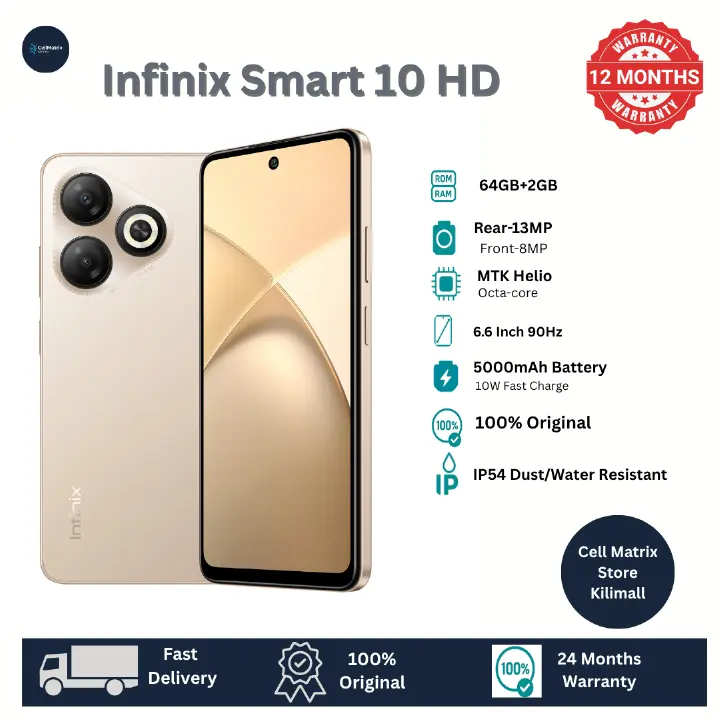 [New Arrival] Infinix Smart 10HD 64GB+4(2+2)GB 6.6" 90Hz IPS LCD Display 13MP Rear+8MP Front Camera 5000mAh Battery Dual SIM 10W Fast Charging Fingerprint Unlock Android Smart 10 HD Smartphone