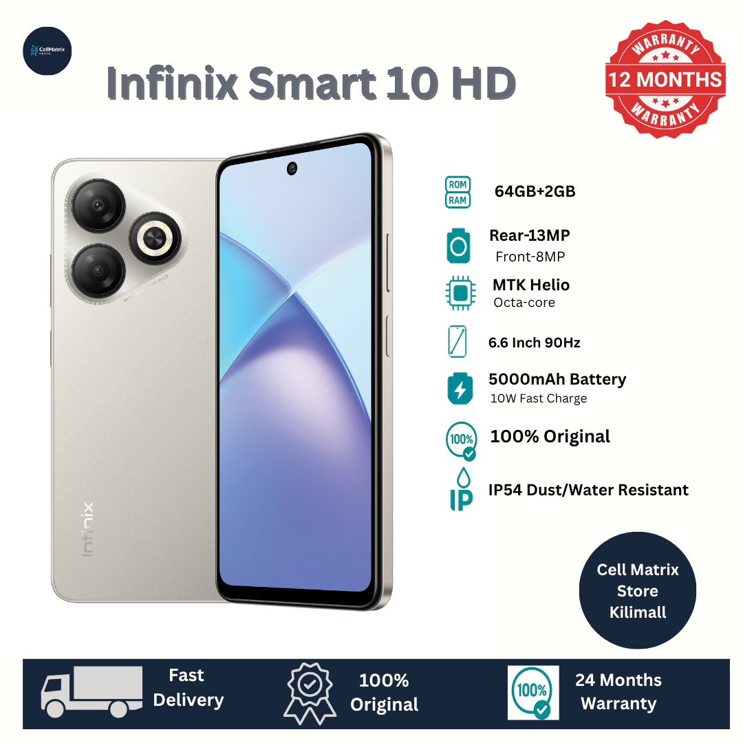 [New Arrival] Infinix Smart 10HD 64GB+4(2+2)GB 6.6" 90Hz IPS LCD Display 13MP Rear+8MP Front Camera 5000mAh Battery Dual SIM 10W Fast Charging Fingerprint Unlock Android Smart 10 HD Smartphone