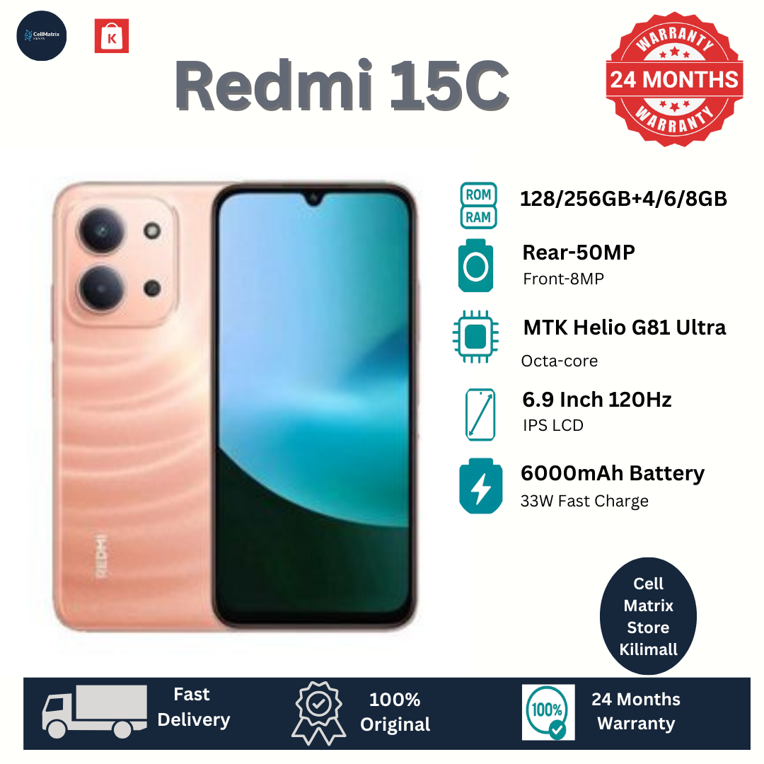 [New Arrival] Xiaomi Redmi 15C 128GB+8(4+4)GB 6.9" 120Hz IPS LCD Display 50MP Camera 6000mAh Battery 33W Hyper-Charge Gorilla Glass 3 Dual SIM IP64 MTK Helio G81 Ultra Android Smartphone