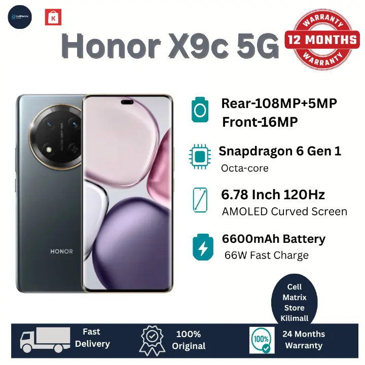 [Limited-Time-Deal] Honor X9c 256GB+8GB 6.78" 120Hz Curved AMOLED Display 108MP+16MP Camera Huge 6600mAh Battery 66W Super-Fast Charging IP65 Under-Display Fingerprint Android AI Smartphones