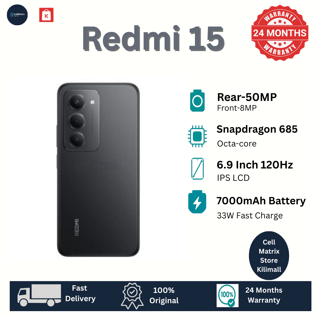 [New Arrival] XIAOMI Redmi 15 256GB+16(8+8)GB 6.9 Inch 144Hz IPS LCD Display 50MP Camera 7000mAh Battery 33W Fast Charging IP64 Dust/Water Resistant Dual SIM Snapdragon 685 SoC AI Smartphones Redmi 13