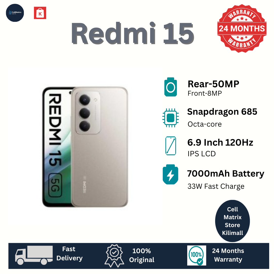 [New Arrival] XIAOMI Redmi 15 256GB+16(8+8)GB 6.9 Inch 144Hz IPS LCD Display 50MP Camera 7000mAh Battery 33W Fast Charging IP64 Dust/Water Resistant Dual SIM Snapdragon 685 SoC AI Smartphones Redmi 13